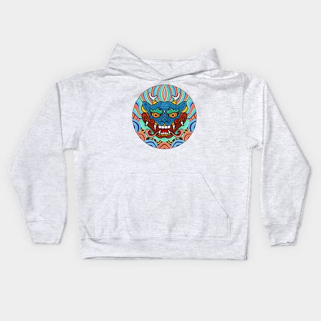 Minhwa: Dragon Face on Shield A Type Kids Hoodie by koreanfolkpaint